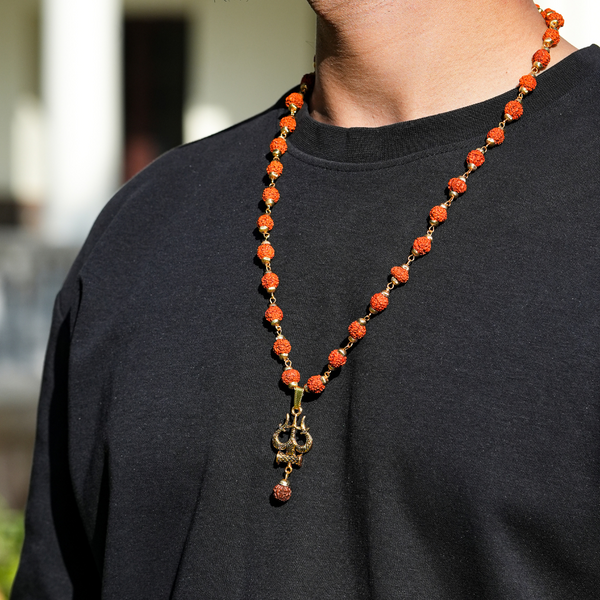 Gold Plated Rudraksha Trishool Necklace