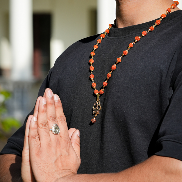 Gold Plated Rudraksha Trishool Necklace