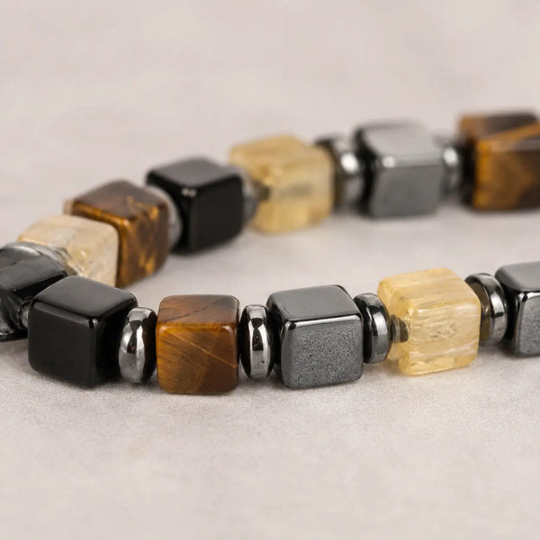 Quadruple Protection Black Obsidian, Hematite, Tiger Eye and Citrine Bracelet