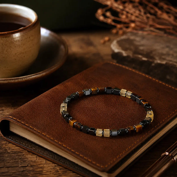 Quadruple Protection Black Obsidian, Hematite, Tiger Eye and Citrine Bracelet