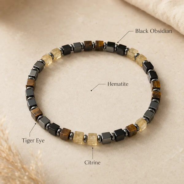 Quadruple Protection Black Obsidian, Hematite, Tiger Eye and Citrine Bracelet