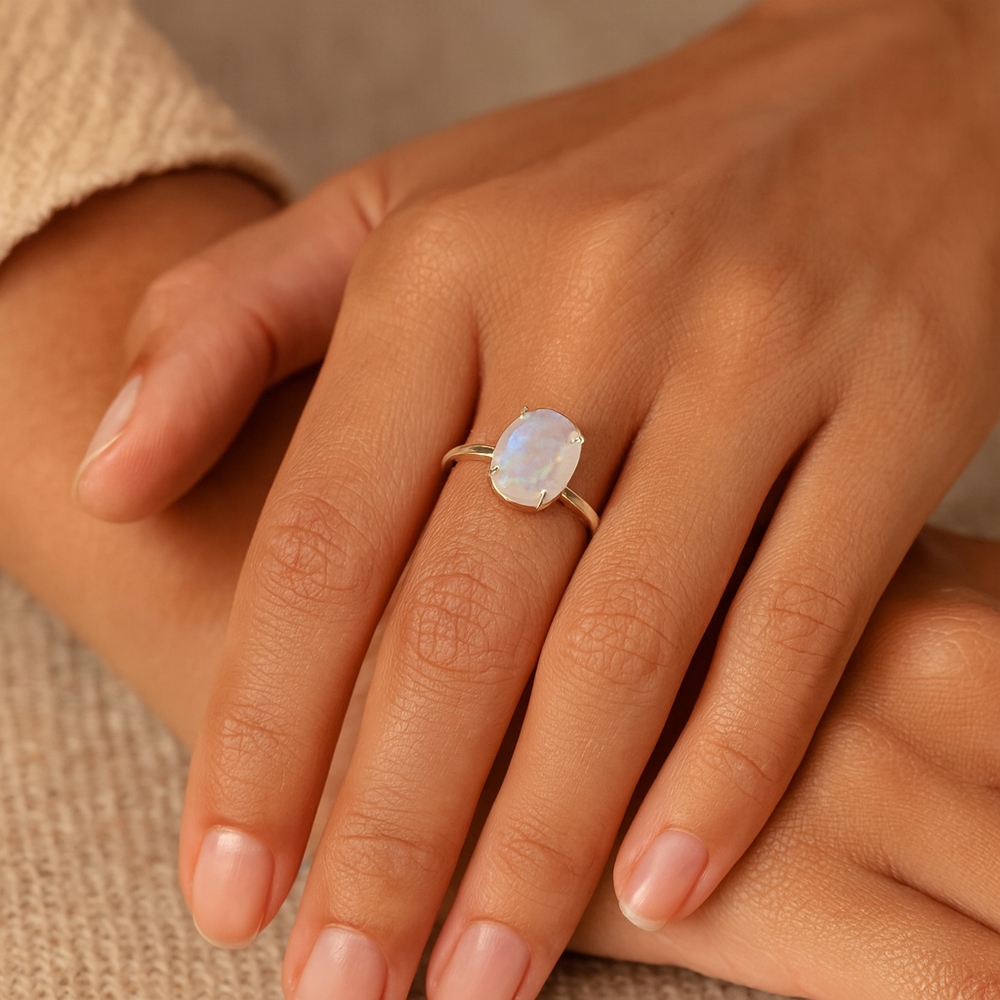 Natual Moonstone Glow Ring (Adjustable)