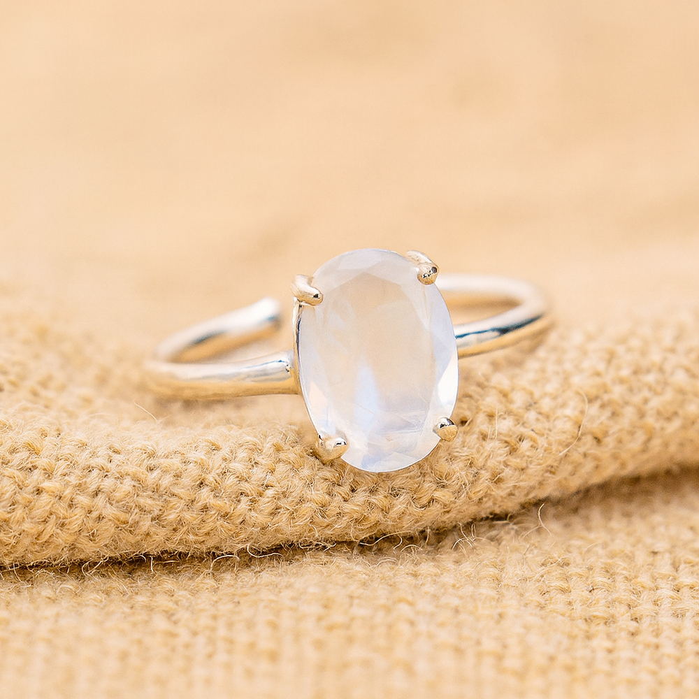 Natual Moonstone Glow Ring (Adjustable)