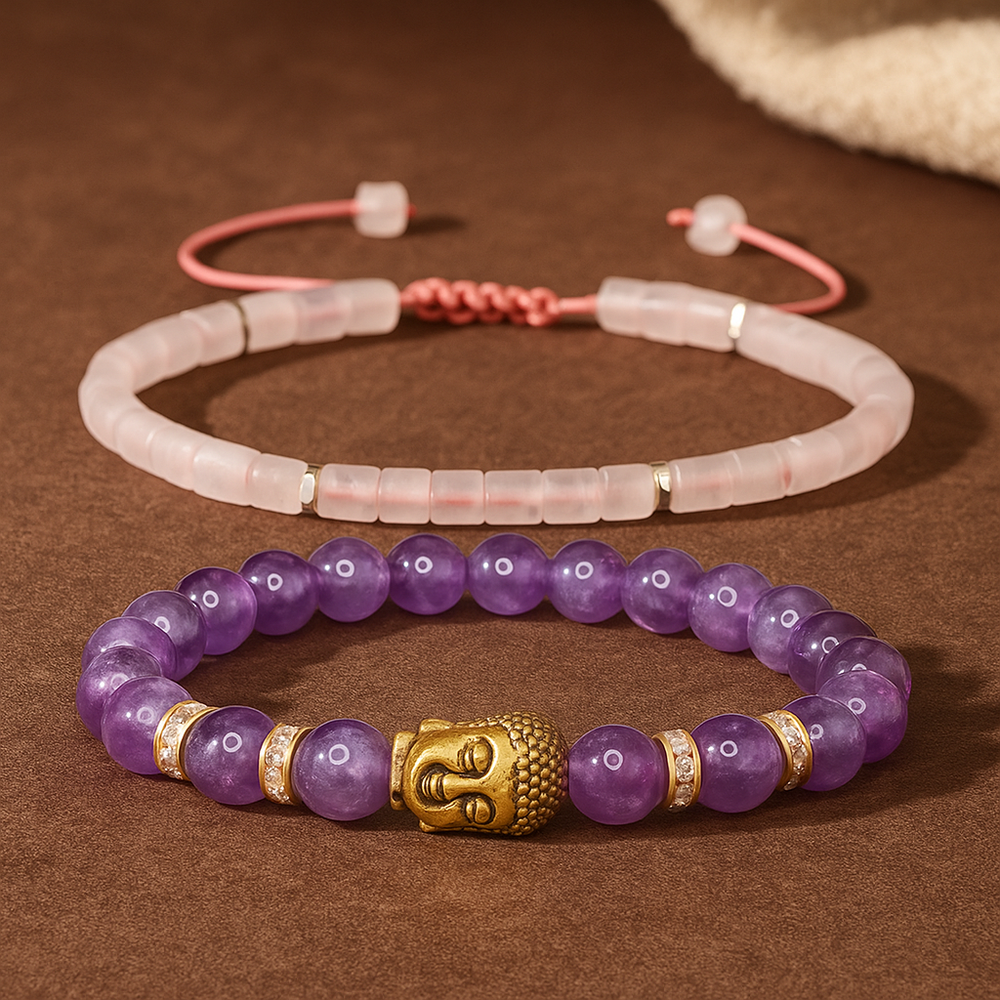 Couple Divine Connection Combo – His Calm x Her Love (Amethyst & Rose Quartz)