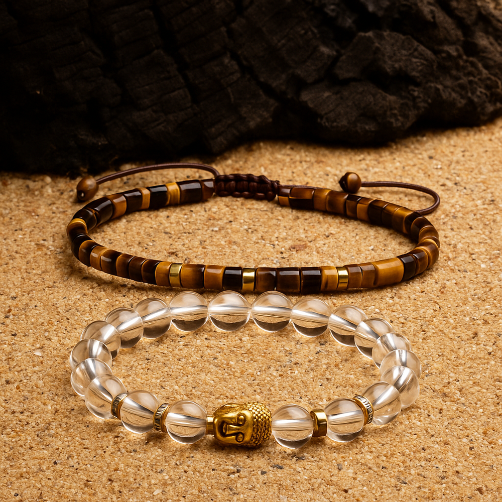 Focus & Productivity Office Combo – Confidence x Mental Clarity (Tiger Eye & Clear Quartz)