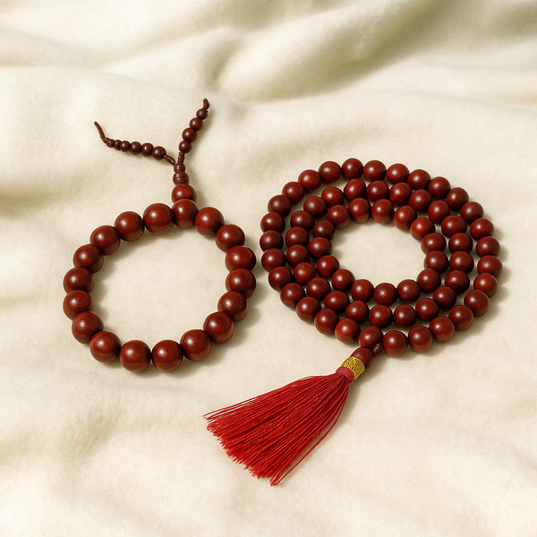 Red Sandalwood Bracelet x Red Sandalwood Meditation Mala Combo