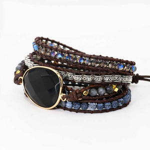 Natural Black Onyx Wrap Bracelet for Strength, Focus & Protection