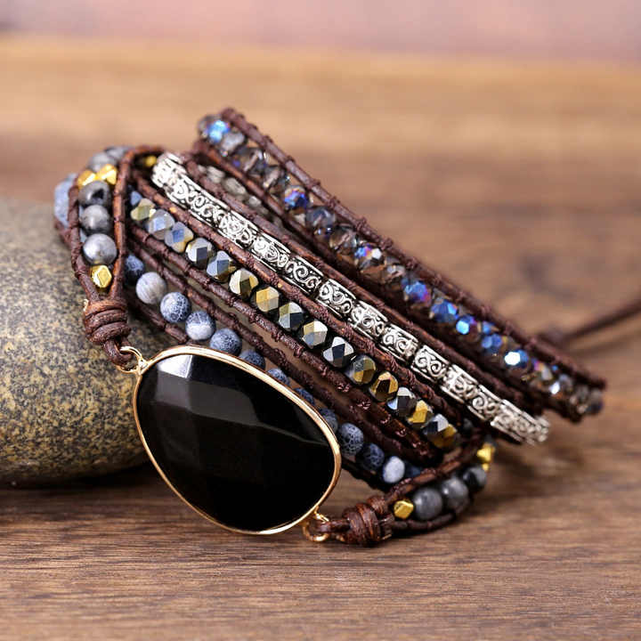 Natural Black Onyx Wrap Bracelet for Strength, Focus & Protection