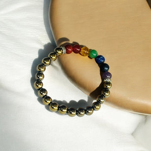 Pyrite with 7 Chakra Bracelet – Stone of Wealth, Energy & Spiritual Balance