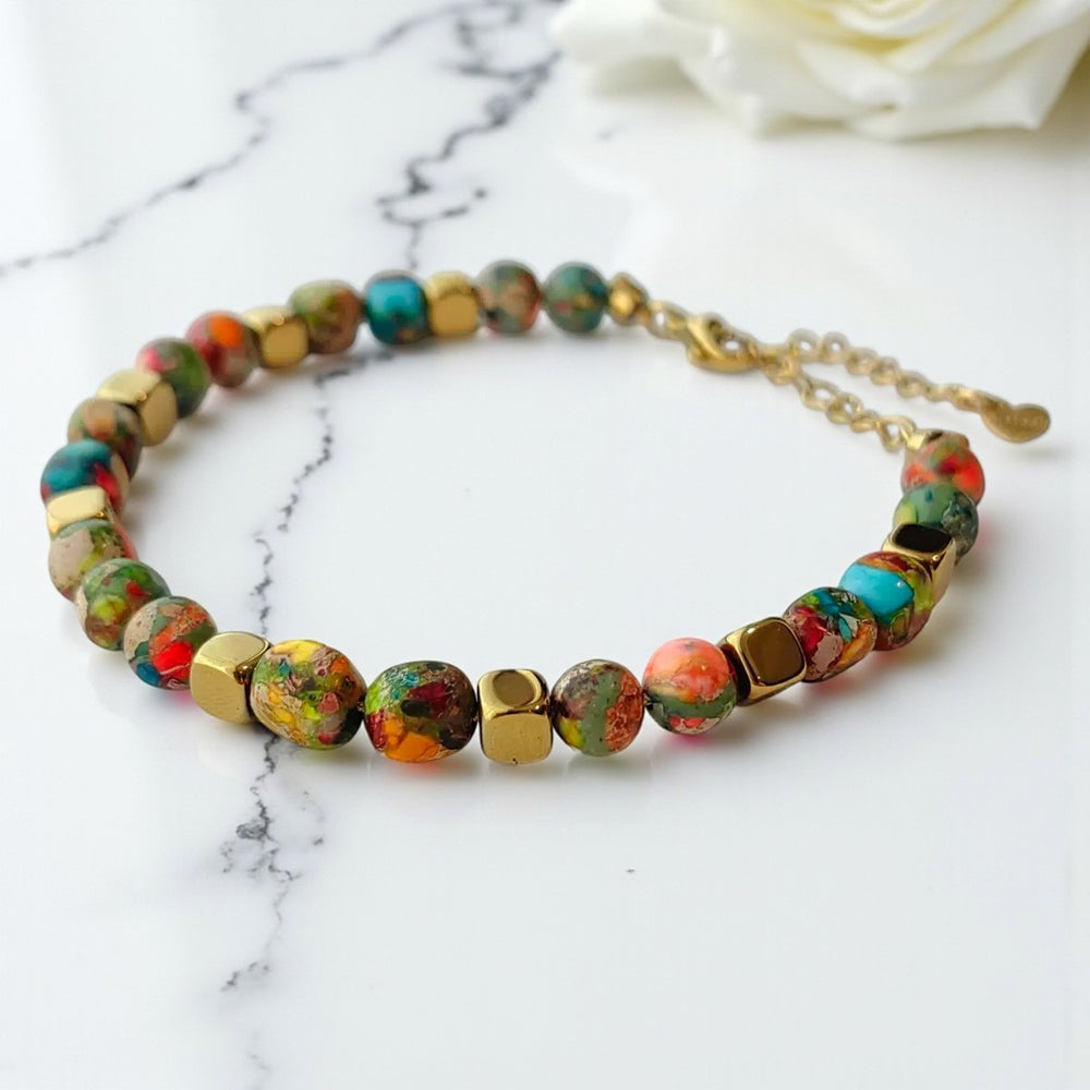Multi-Imperial Jasper Stainless Steel Natural Stone Bracelet