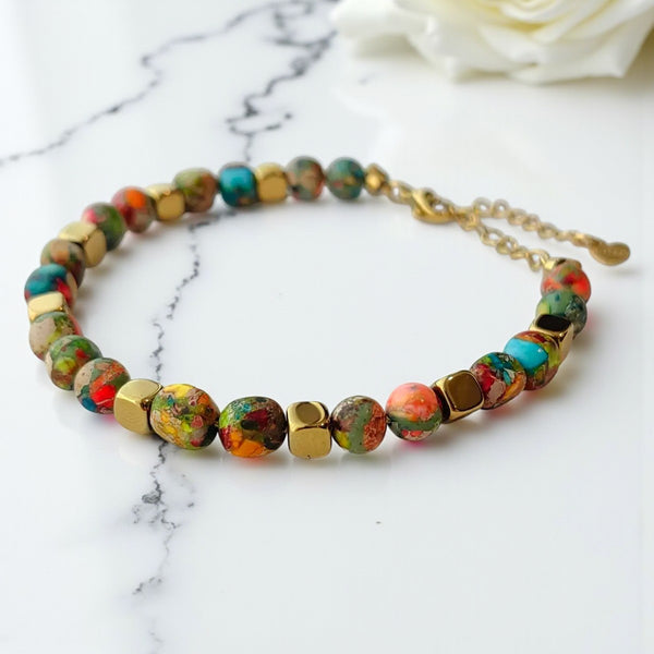 Multi-Imperial Jasper Stainless Steel Natural Stone Bracelet