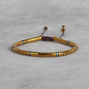 Hematite Gold Natural Stone Bracelet for Grounding, Focus, and Protection
