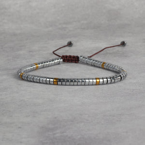 Hematite Silver Natural Stone Bracelet for Grounding, Focus, and Protection
