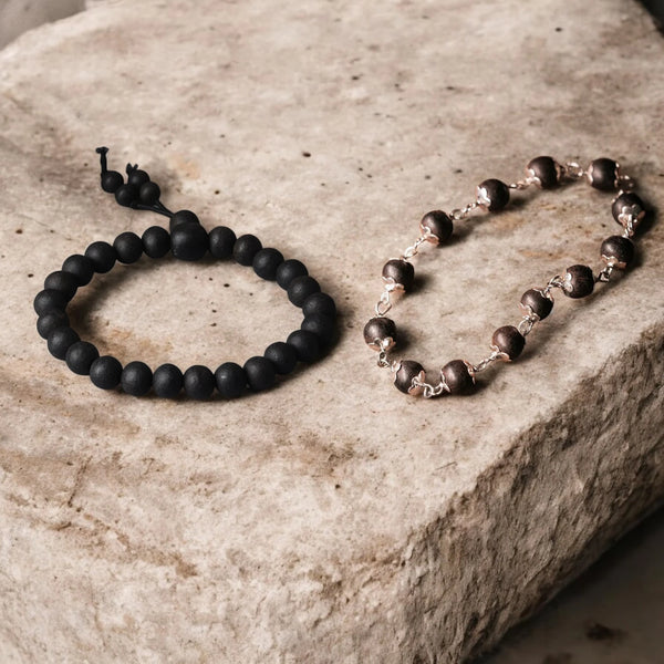 Karungali Ebony Wood Bracelet x Karungali Silver Plated Bracelet Combo