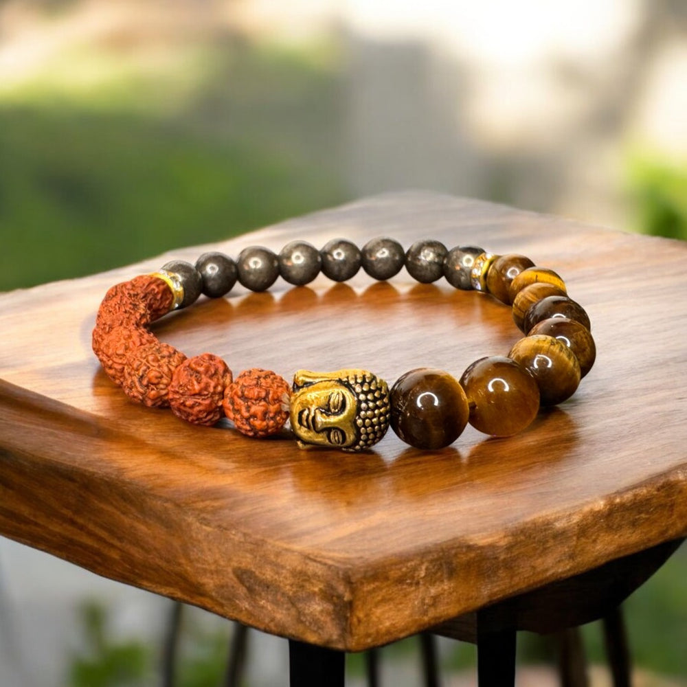 Rudraksh Pyrite and Tiger Eye bracelet for Peace, Courage and Success
