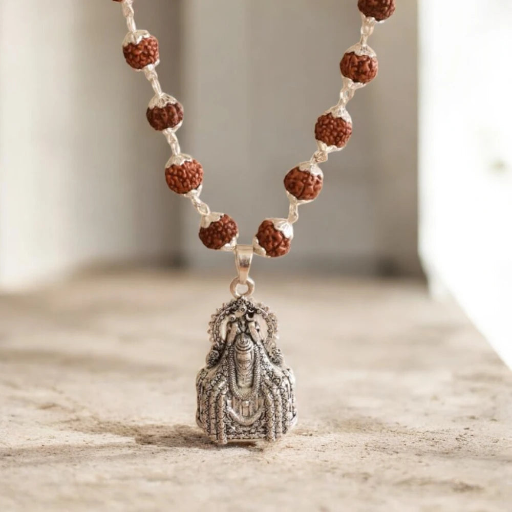 Somnath Rudraksha Mala Silver Plated with Pendant