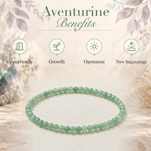 Aventurine benefits - opportunity, growth, openness and new beginnings - with the Aventurine 4mm Round Bead Bracelet