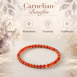 Carnelian benefits - courage, momentum, creativity and confidence - with the Carnelian 4mm Round Bead Bracelet