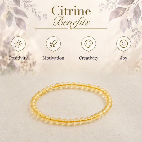 Citrine benefits - positivity, motivation, creativity and joy - with the Citrine 4mm Round Bead Bracelet