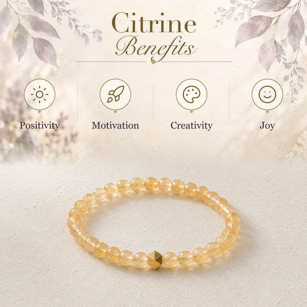 Citrine benefits - positivity, motivation, creativity and joy - with the Citrine 6mm Bead Bracelet with Gold Accent