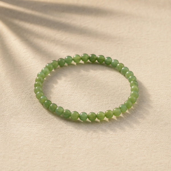 Soultheory Green Jade 4mm Round Bead Bracelet on cream handmade paper