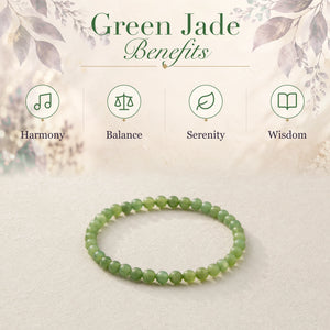 Green Jade benefits - harmony, balance, serenity and wisdom - with the Green Jade 4mm Round Bead Bracelet
