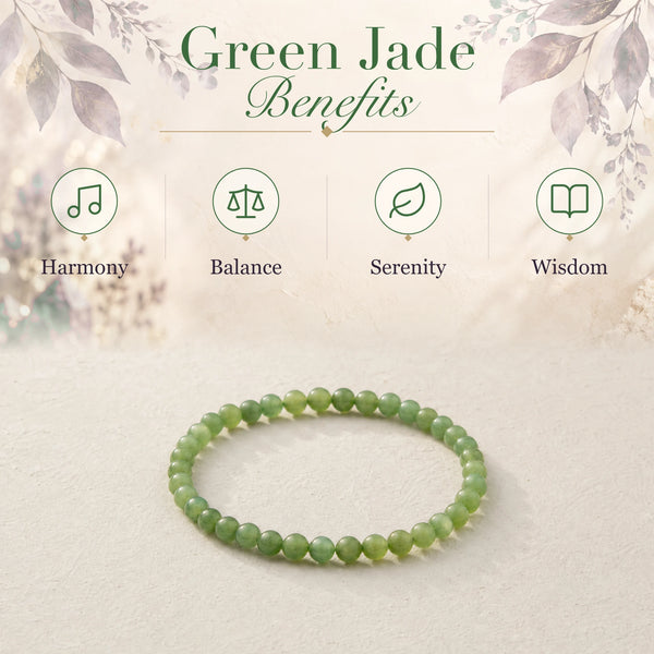 Green Jade benefits - harmony, balance, serenity and wisdom - with the Green Jade 4mm Round Bead Bracelet