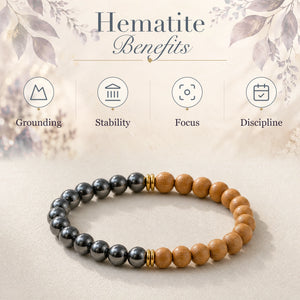 Hematite benefits - grounding, stability, focus and discipline - with the Hematite & Rosewood 6mm Bead Bracelet