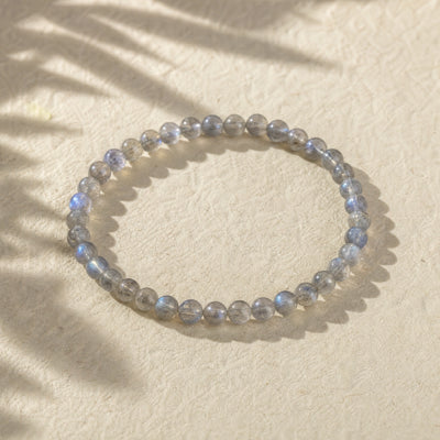 Soultheory Labradorite 4mm Round Bead Bracelet on cream handmade paper