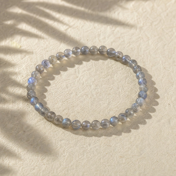 Soultheory Labradorite 4mm Round Bead Bracelet on cream handmade paper