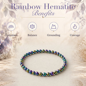 Rainbow Hematite benefits - optimism, balance, grounding and courage - with the Rainbow Hematite 4mm Bead Bracelet