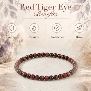 Red Tiger Eye benefits - courage, passion, confidence and drive - with the Red Tiger Eye 4mm Round Bead Bracelet