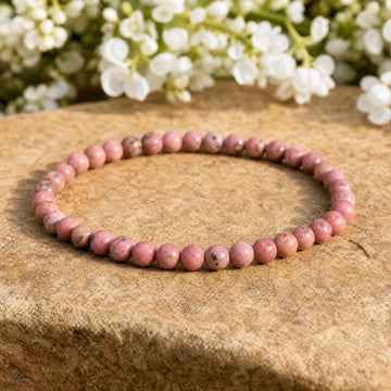 Rhodonite 4mm Round Bead Bracelet