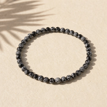Snowflake Obsidian 4mm Round Bead Bracelet