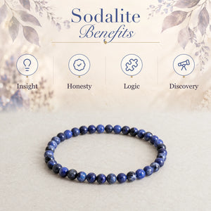 Sodalite benefits - insight, honesty, logic and discovery - with the Sodalite 4mm Round Bead Bracelet
