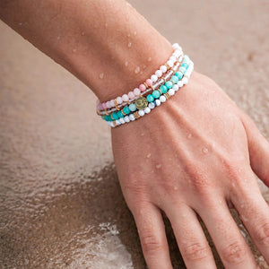 Soultheory Stress set of four fine gemstone bracelets, wrist photograph