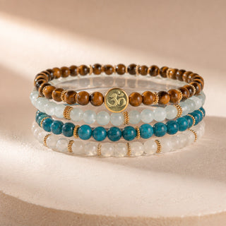 Abundance Bracelet Stack - Tiger's Eye, Aquamarine, Apatite & Moonstone (Set of 4)