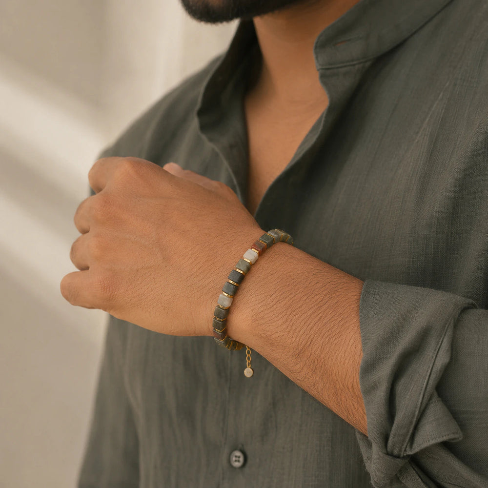 Natural African bloodstone bracelet with golden hematite beads for courage and strength - Soultheory India