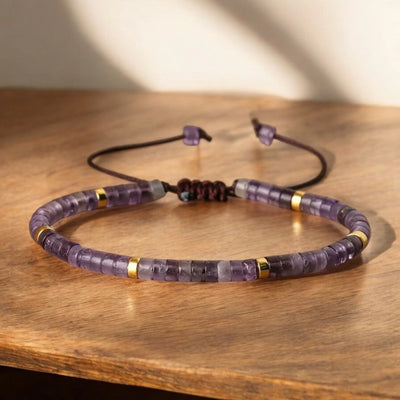 Natural amethyst 4mm stone bracelet with gold accent beads for peace and protection - Soultheory India