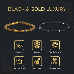 Black & Gold Luxury Couple Combo - Black Onyx & Hematite Gold Bracelet