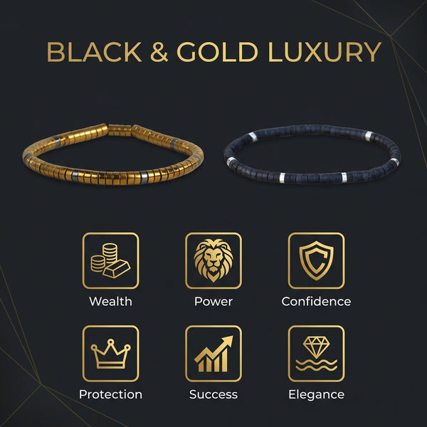 Black & Gold Luxury Couple Combo - Black Onyx & Hematite Gold Bracelet