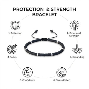 Black Onyx Natural Stone Bracelet for Stone of Protection, Strength & Focus — detail view