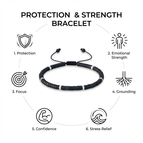 Black Onyx Natural Stone Bracelet for Stone of Protection, Strength & Focus — detail view