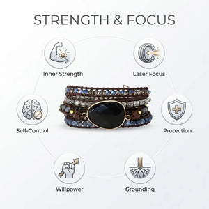Natural Black Onyx Wrap Bracelet for Strength, Focus & Protection