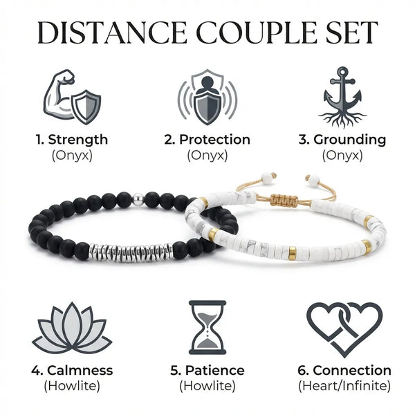 Distance Couple Set: Black Onyx & White Howlite Connection Couple Combo