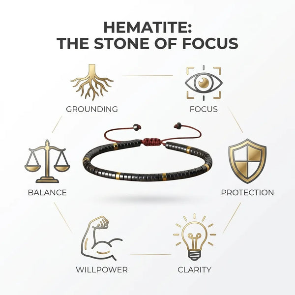 Hematite Natural Stone Bracelet for Grounding, Focus, and Protection