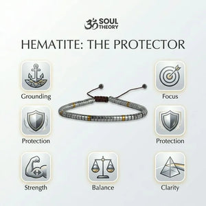 Hematite Silver Natural Stone Bracelet for Grounding, Focus, and Protection