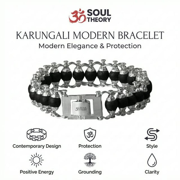 Karungali Modern Bracelet Silver Plated - Natural Ebony Wood — worn on wrist
