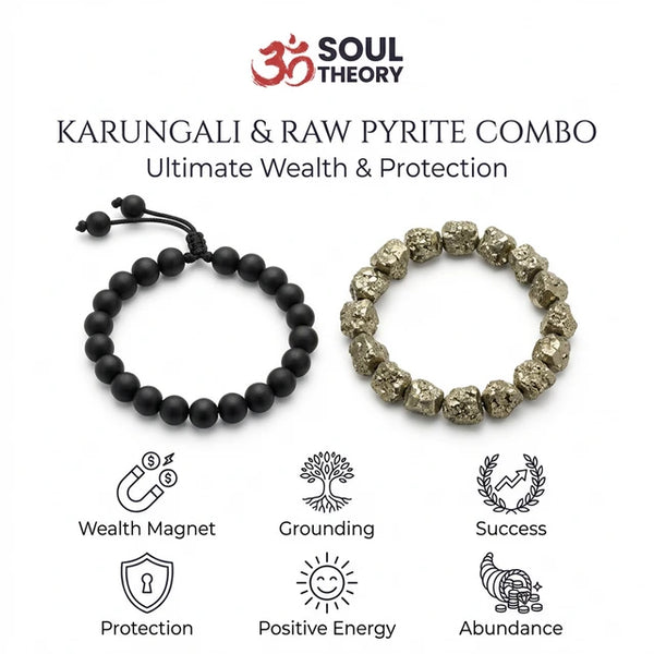 Karungali Ebony Wood Bracelet x Pyrite Raw Wealth Bracelet Combo