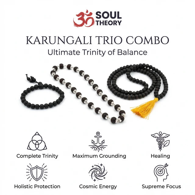 Karungali Trio Combo (Bracelet x Silver Cap Malai x Mala 108+1)